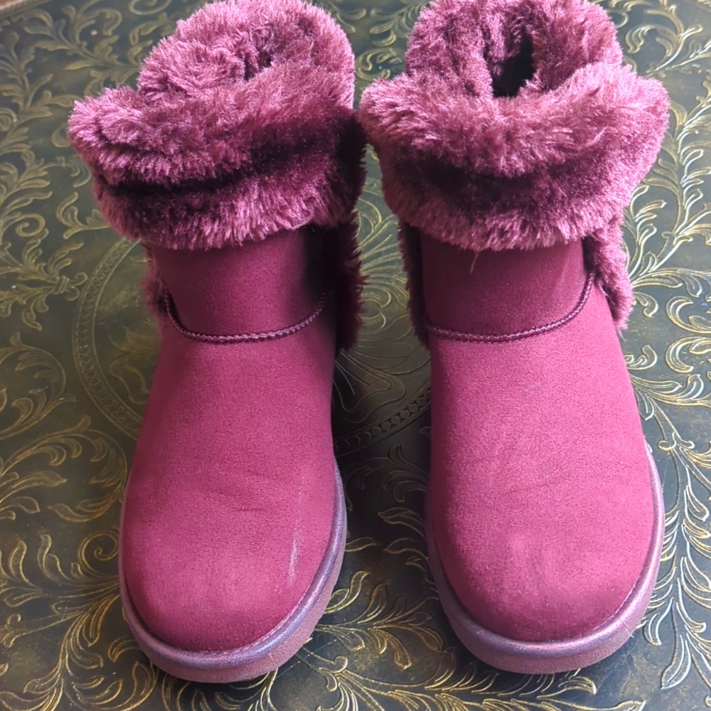 WOMEN'S Faux Fur Suede Snow Ankle Boots Wine Red Size 6